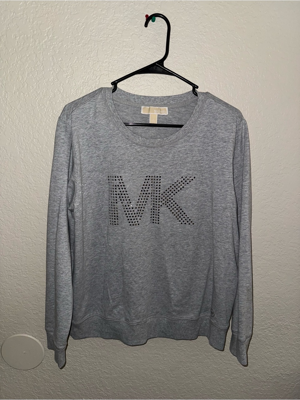MICHAEL Michael Kors Light Gray Studded MK Crewneck Sweater size L